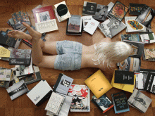 blonde with a book